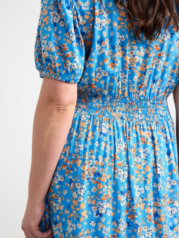 îmbrăcăminte VHZ2F152 rochie cu maneci bufante cu model femei albastru Lindex