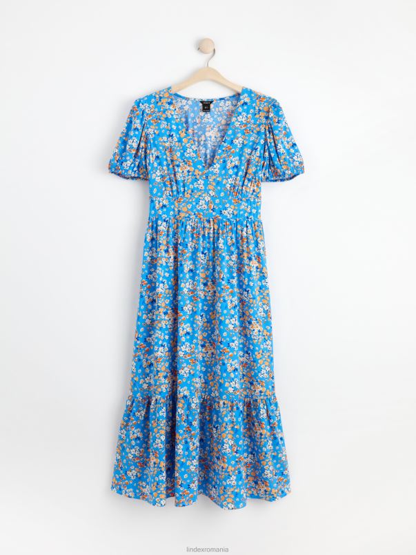 îmbrăcăminte VHZ2F152 rochie cu maneci bufante cu model femei albastru Lindex