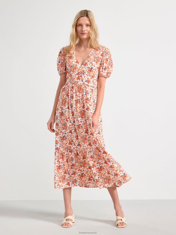 îmbrăcăminte VHZ2F153 rochie cu maneci bufante cu model femei lumina portocalie Lindex