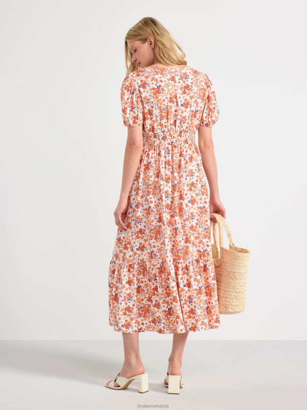 îmbrăcăminte VHZ2F153 rochie cu maneci bufante cu model femei lumina portocalie Lindex