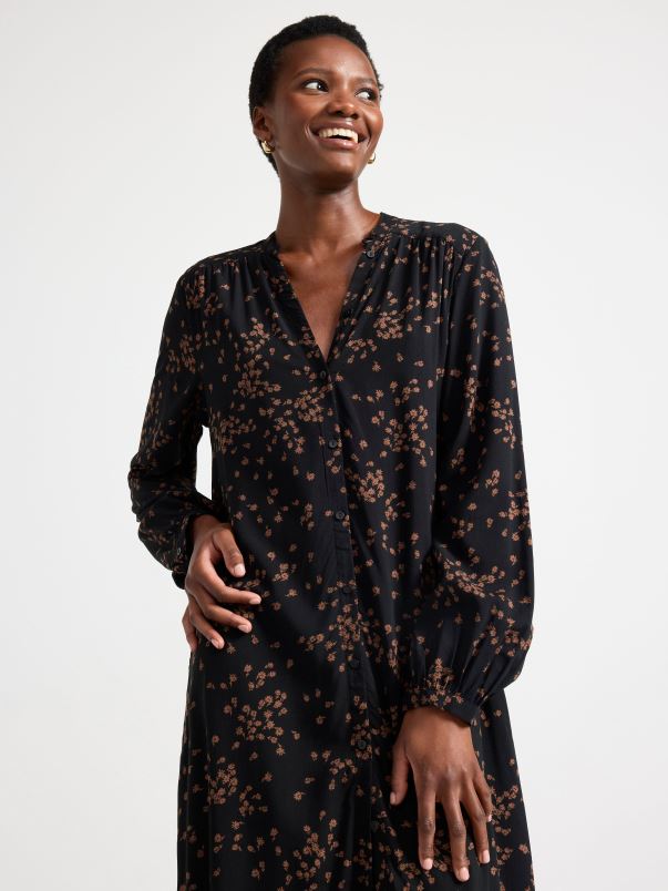 îmbrăcăminte VHZ2F23 rochie cu model cu maneca lunga femei negru Lindex