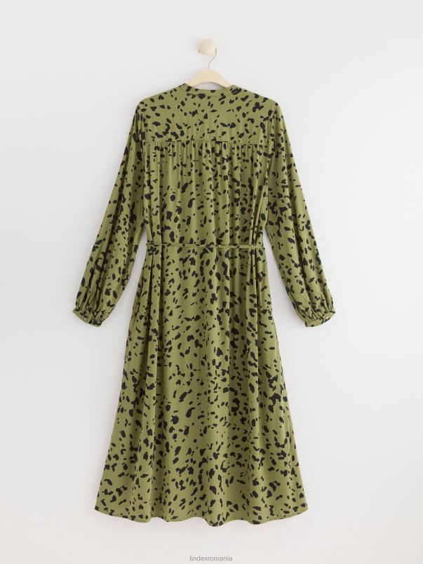 îmbrăcăminte VHZ2F26 rochie cu model cu maneca lunga femei verde inchis Lindex