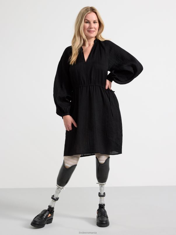 îmbrăcăminte VHZ2F27 rochie texturată cu mâneci bufante femei negru Lindex