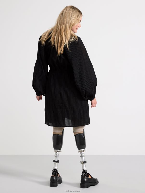 îmbrăcăminte VHZ2F27 rochie texturată cu mâneci bufante femei negru Lindex
