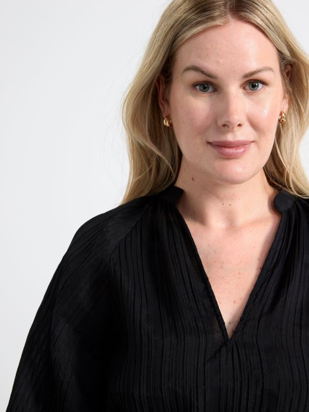 îmbrăcăminte VHZ2F27 rochie texturată cu mâneci bufante femei negru Lindex