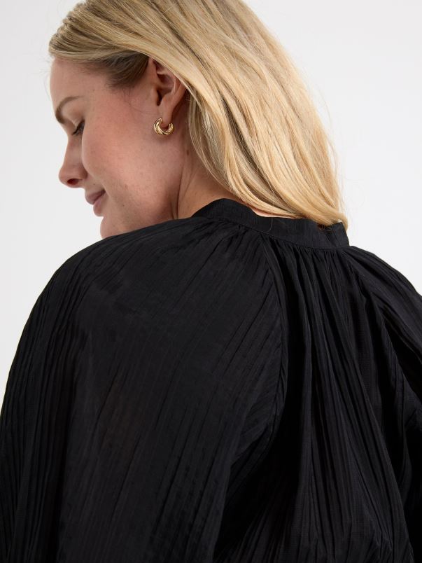 îmbrăcăminte VHZ2F27 rochie texturată cu mâneci bufante femei negru Lindex