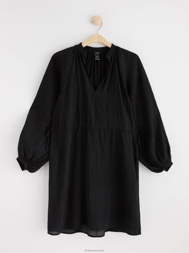 îmbrăcăminte VHZ2F27 rochie texturată cu mâneci bufante femei negru Lindex