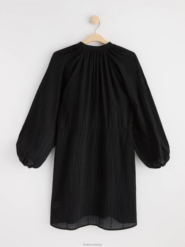 îmbrăcăminte VHZ2F27 rochie texturată cu mâneci bufante femei negru Lindex