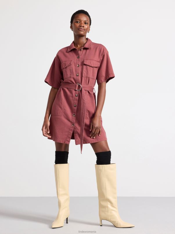 îmbrăcăminte VHZ2F29 rochie camasa cu buzunare si curea in talie femei roz Lindex