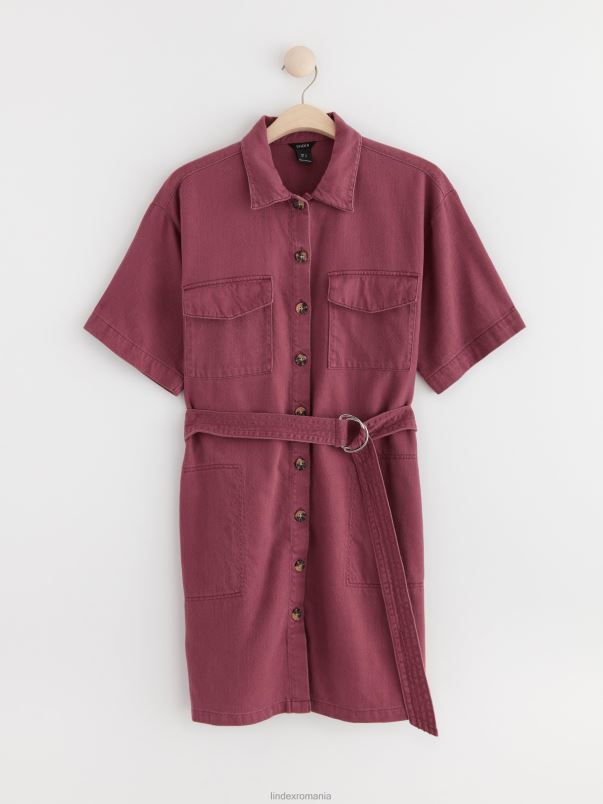 îmbrăcăminte VHZ2F29 rochie camasa cu buzunare si curea in talie femei roz Lindex