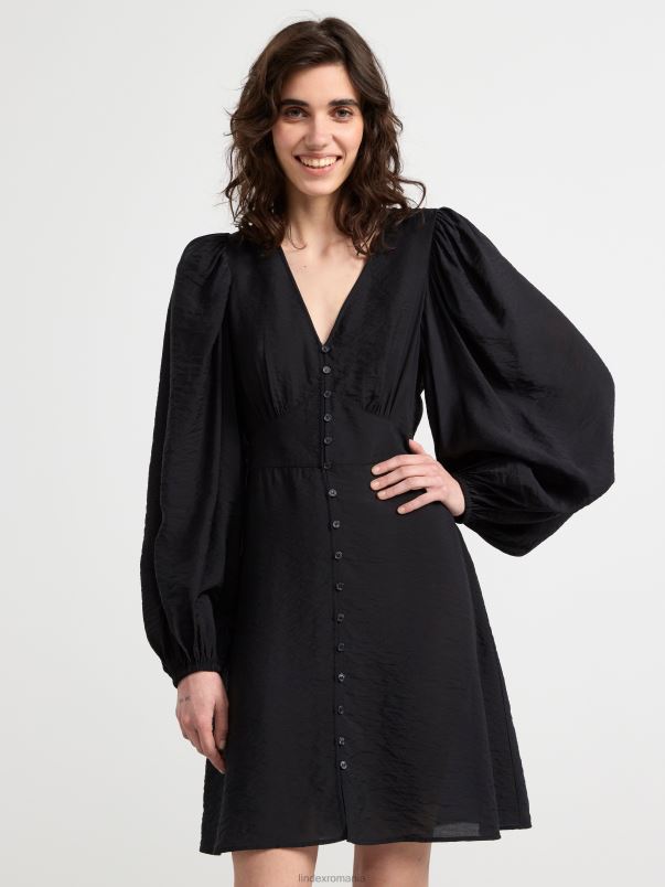 îmbrăcăminte VHZ2F38 rochie midi cu maneci bufante femei negru Lindex
