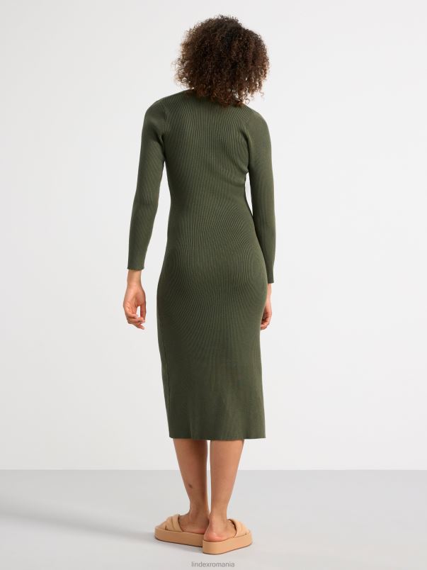îmbrăcăminte VHZ2F40 rochie midi tricotată cu nasturi femei kaki închis Lindex