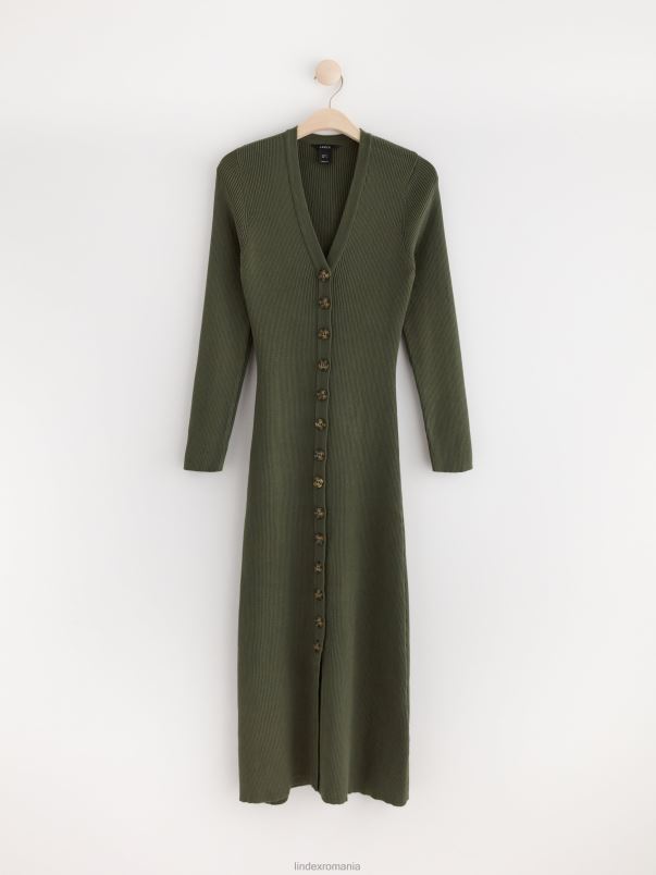 îmbrăcăminte VHZ2F40 rochie midi tricotată cu nasturi femei kaki închis Lindex