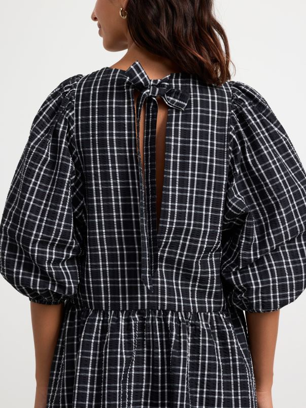 îmbrăcăminte VHZ2F4 rochie mini cu maneci bufante femei negru Lindex