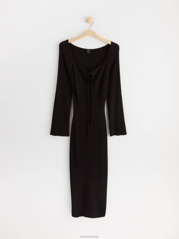 îmbrăcăminte VHZ2F5 rochie maxi tricotată în coaste femei negru Lindex