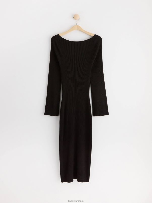 îmbrăcăminte VHZ2F5 rochie maxi tricotată în coaste femei negru Lindex