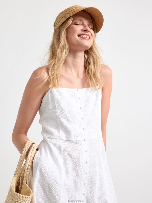 îmbrăcăminte VHZ2F72 rochie seersucker fără mâneci femei alb Lindex