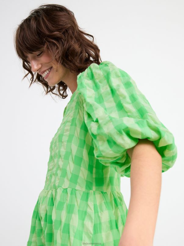îmbrăcăminte VHZ2F99 rochie seersucker cu carouri femei verde Lindex