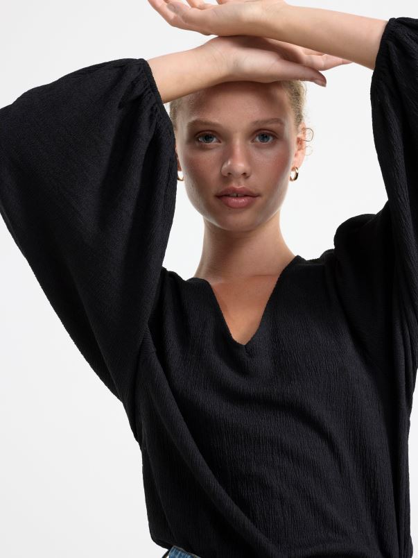 îmbrăcăminte VHZ2F212 bluză cu mâneci bufante femei negru Lindex