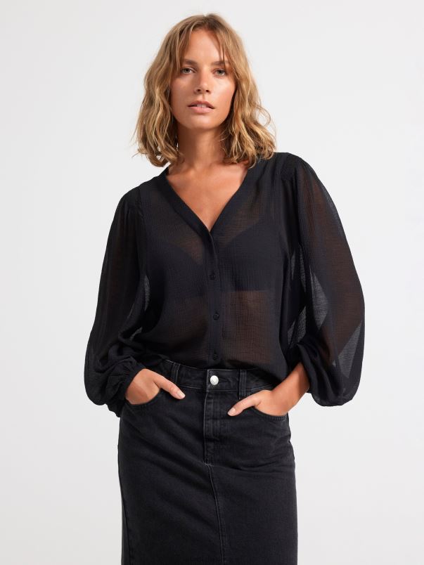 îmbrăcăminte VHZ2F378 bluză din șifon femei negru Lindex