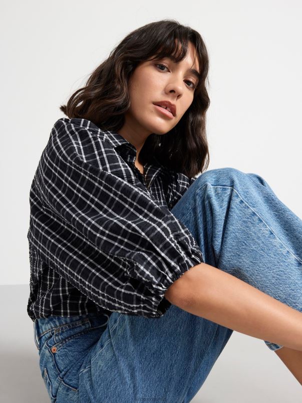 îmbrăcăminte VHZ2F379 bluză cu mâneci bufante femei negru Lindex