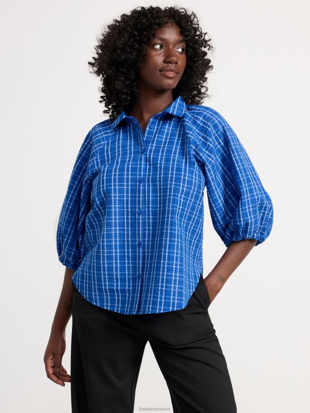 îmbrăcăminte VHZ2F380 bluză cu mâneci bufante femei albastru inchis Lindex