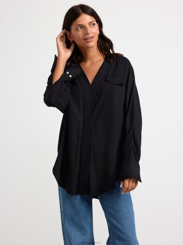 îmbrăcăminte VHZ2F385 bluză din viscoză femei negru Lindex