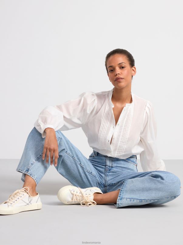 îmbrăcăminte VHZ2F394 bluză din bumbac cu mâneci lungi femei aproape alb Lindex