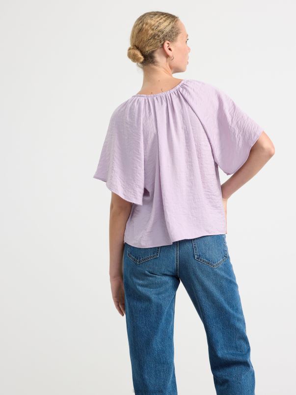 îmbrăcăminte VHZ2F410 bluză din satin cu mânecă scurtă femei liliac Lindex