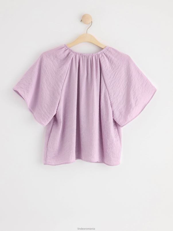 îmbrăcăminte VHZ2F410 bluză din satin cu mânecă scurtă femei liliac Lindex