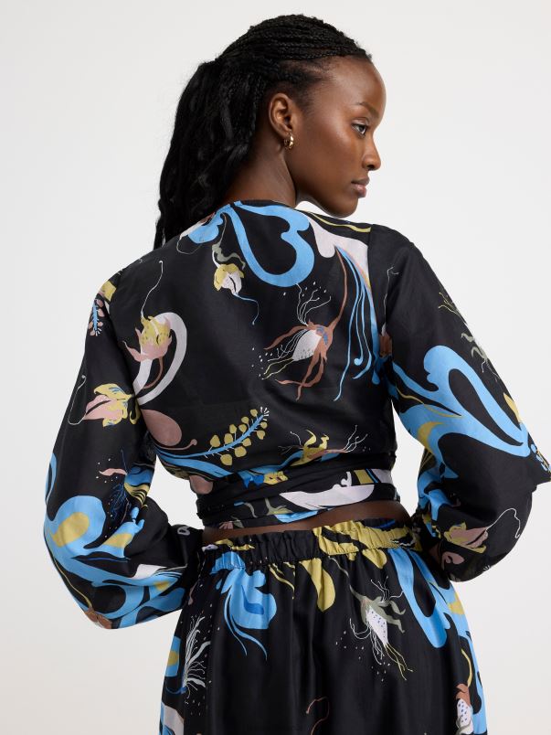 îmbrăcăminte VHZ2F412 bluză cu mâneci bufante cu model femei negru Lindex