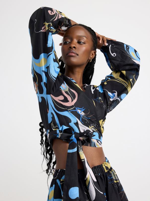 îmbrăcăminte VHZ2F412 bluză cu mâneci bufante cu model femei negru Lindex