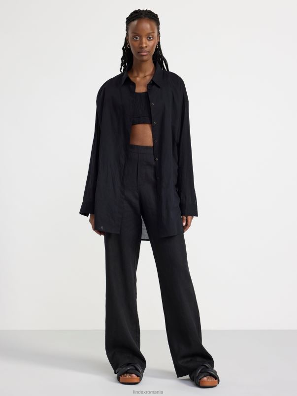îmbrăcăminte VHZ2F418 cămașă din bumbac cu mânecă lungă femei negru Lindex