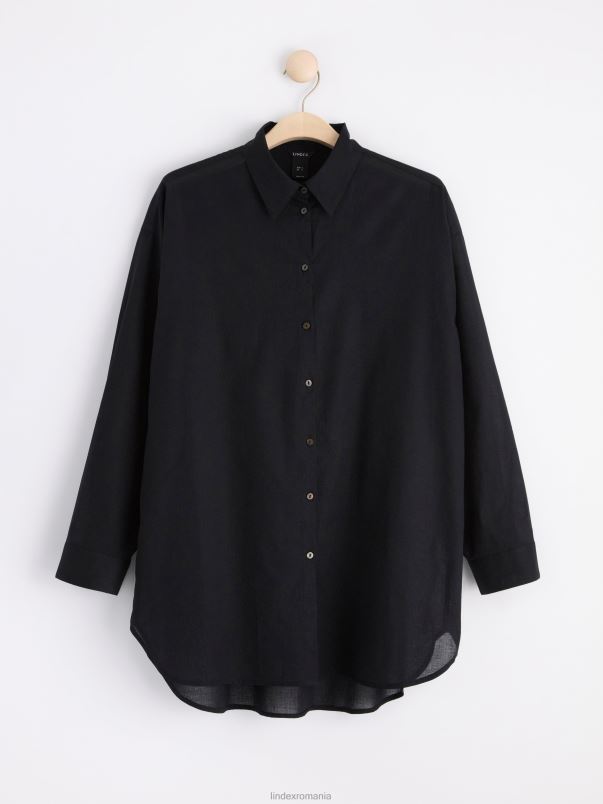 îmbrăcăminte VHZ2F418 cămașă din bumbac cu mânecă lungă femei negru Lindex
