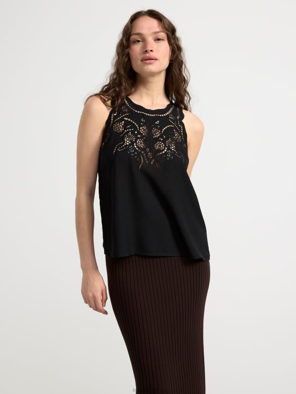 îmbrăcăminte VHZ2F427 camisol cu ​​broderie femei negru Lindex
