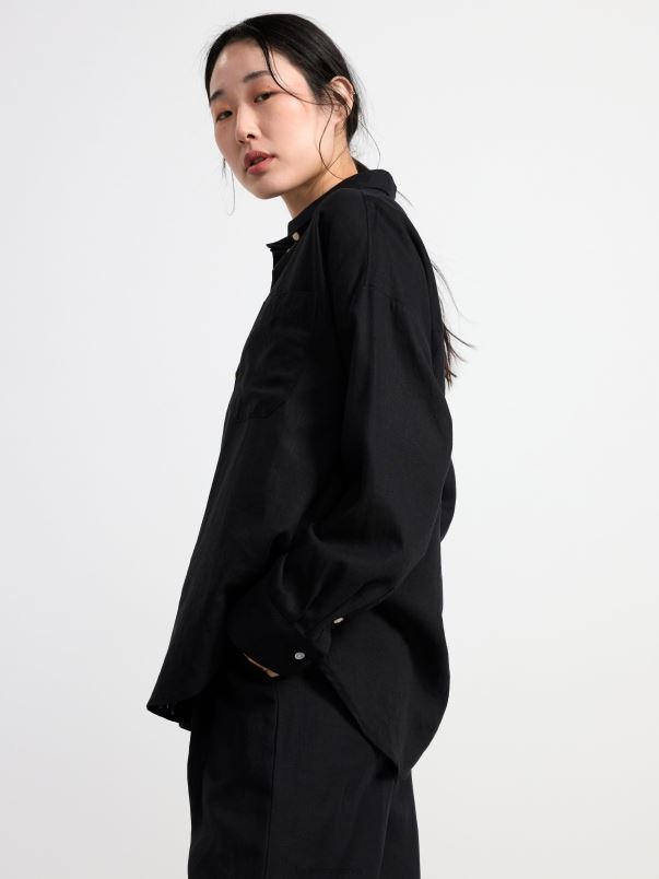 îmbrăcăminte VHZ2F432 cămașă de in femei negru Lindex