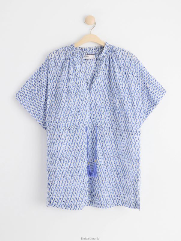 îmbrăcăminte VHZ2F435 tunică cu mânecă scurtă cu model femei albastru chambray Lindex