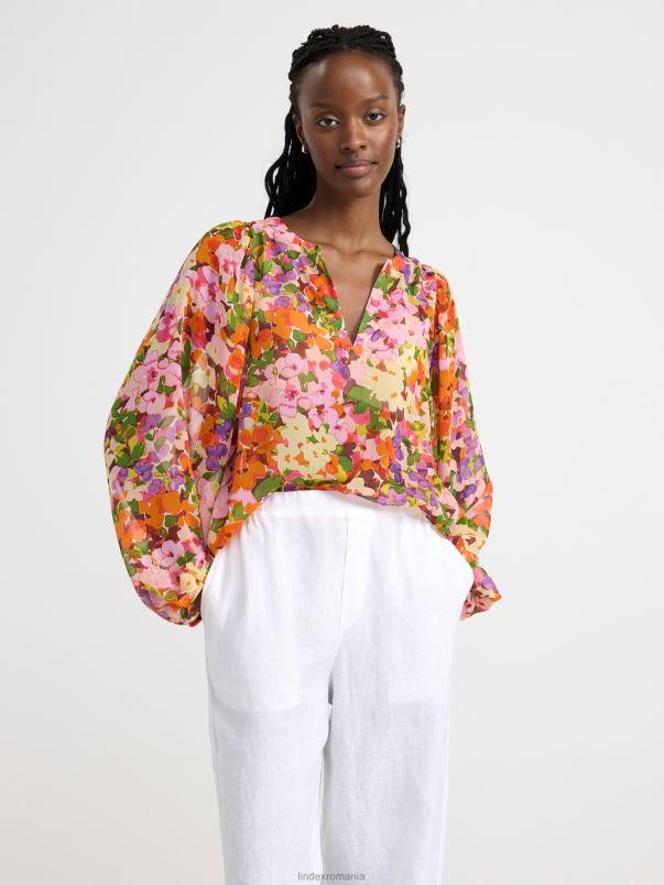 îmbrăcăminte VHZ2F443 bluza cu maneca lunga cu flori femei roz deschis Lindex