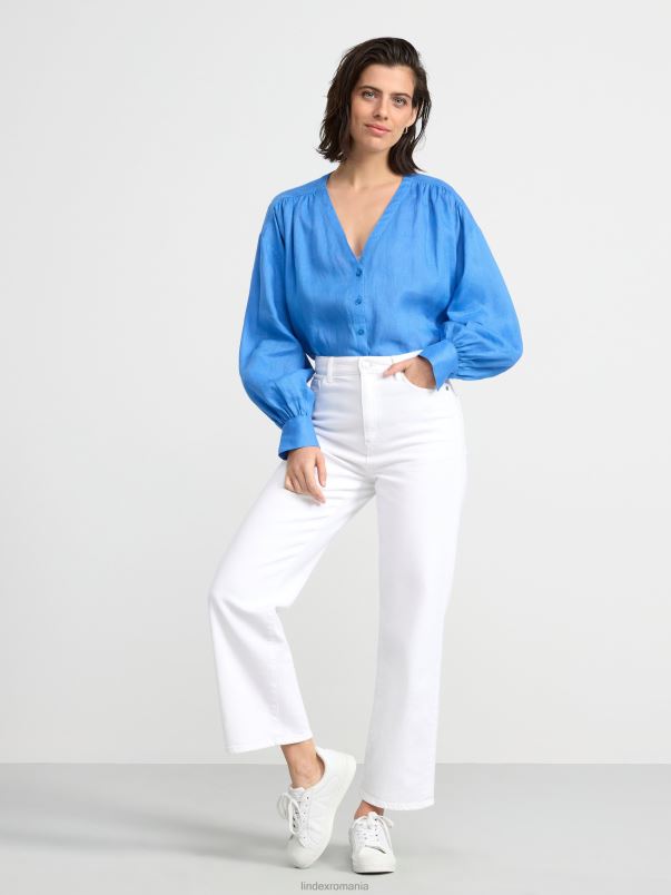îmbrăcăminte VHZ2F472 bluză din in cu mânecă lungă femei albastru Lindex