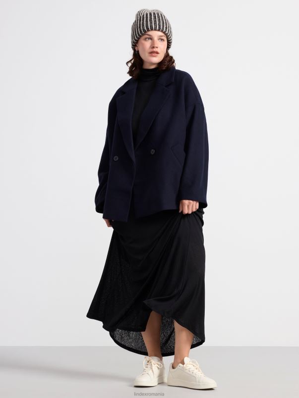 îmbrăcăminte VHZ2F832 jachetă din amestec de lână cu închidere dublu cu nasturi femei albastru inchis Lindex