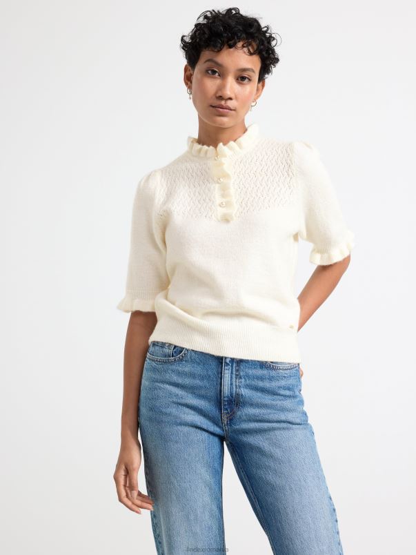 îmbrăcăminte VHZ2F738 pulover cu mânecă scurtă, cu volane femei alb praf deschis Lindex