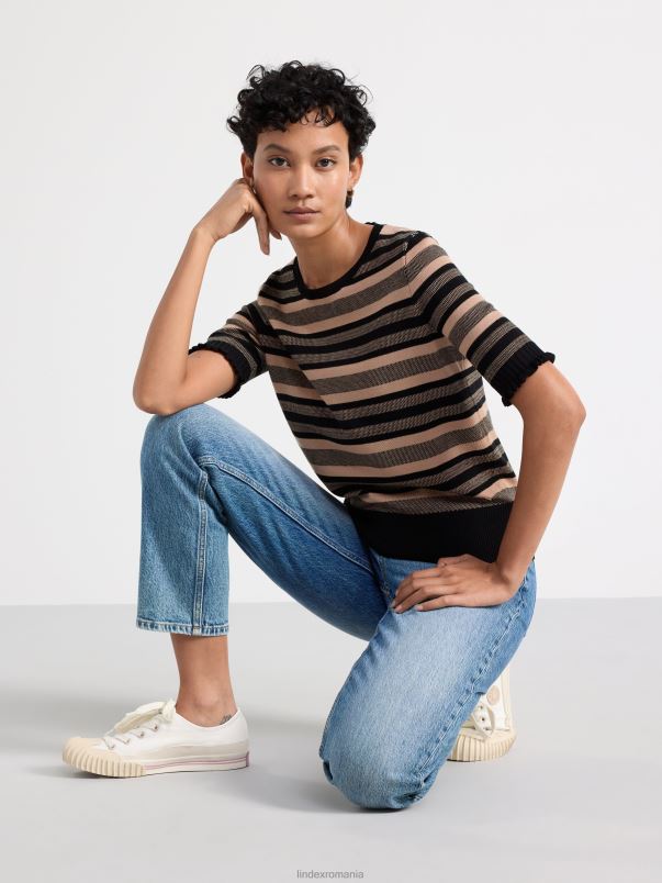 îmbrăcăminte VHZ2F755 pulover cu mânecă scurtă cu model femei negru Lindex