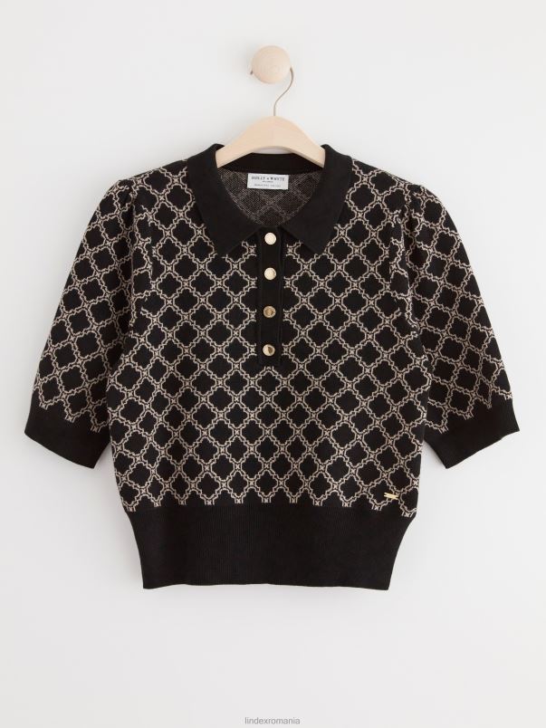 îmbrăcăminte VHZ2F741 pulover tricotat cu maneca scurta femei negru Lindex