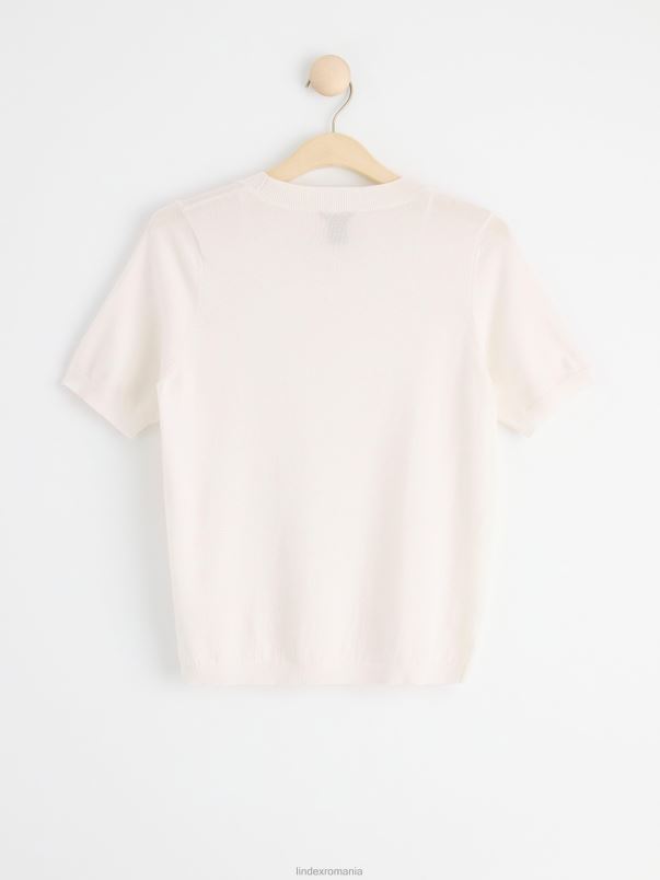 îmbrăcăminte VHZ2F773 pulover cu mânecă scurtă din tricot fin femei aproape alb Lindex