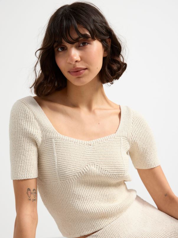 îmbrăcăminte VHZ2F783 top tricotat cu maneca scurta femei alb Lindex