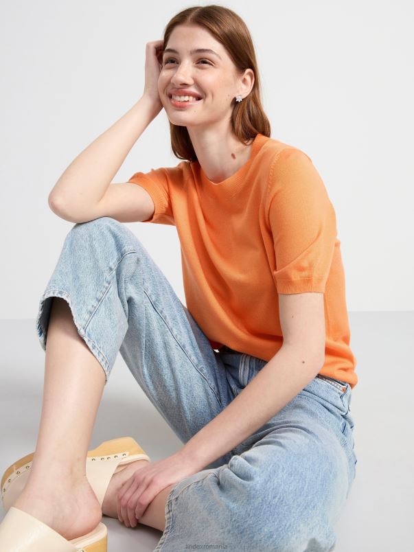 îmbrăcăminte VHZ2F784 pulover cu mânecă scurtă din tricot fin femei lumina portocalie Lindex