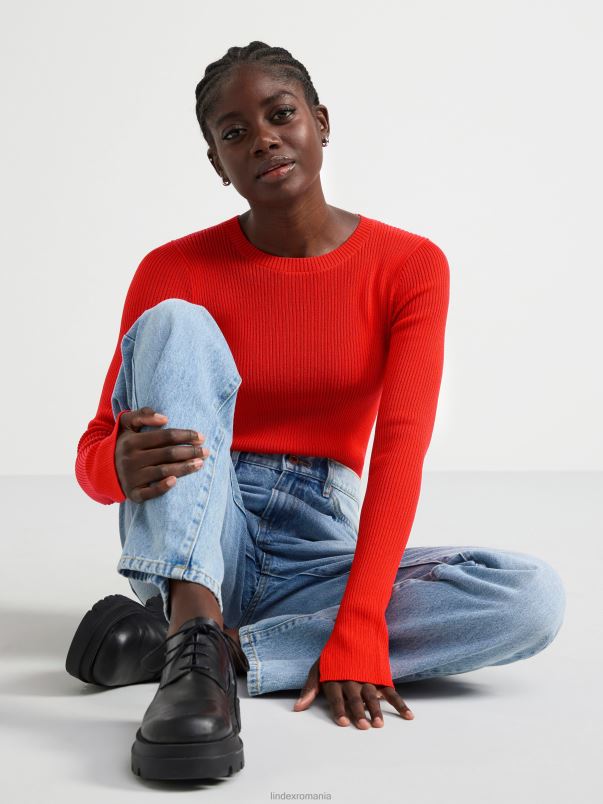 îmbrăcăminte VHZ2F791 top din tricot cu mânecă lungă femei roșu Lindex