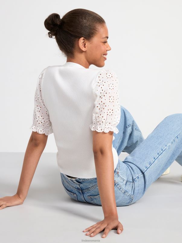 îmbrăcăminte VHZ2F811 cardigan tricotat cu mâneci scurte din broderie engleză femei aproape alb Lindex