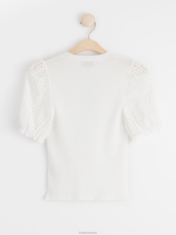 îmbrăcăminte VHZ2F811 cardigan tricotat cu mâneci scurte din broderie engleză femei aproape alb Lindex