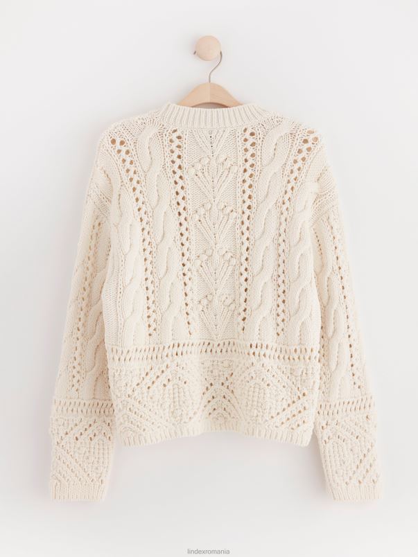 îmbrăcăminte VHZ2F815 jumper din tricot cu cablu femei aproape alb Lindex